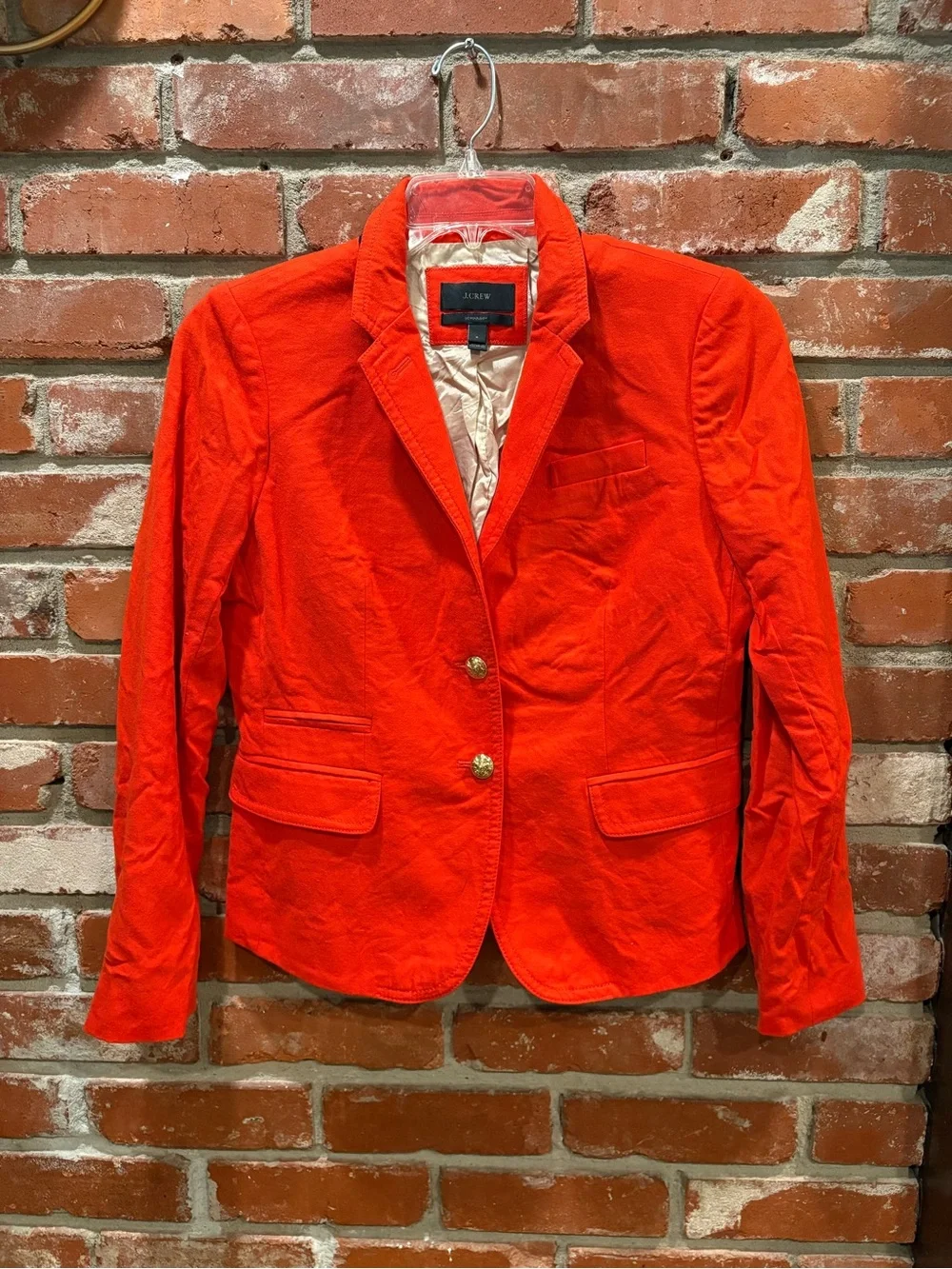 J. Crew Schoolboy Red Orange 100% Wool Crest Button Classic Fitted Blazer Size 8